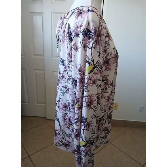 H&M Brand Women's Multi-Color Long Sleeve Floral Top Large Bird Butterfly Spring - Picture 2 of 16